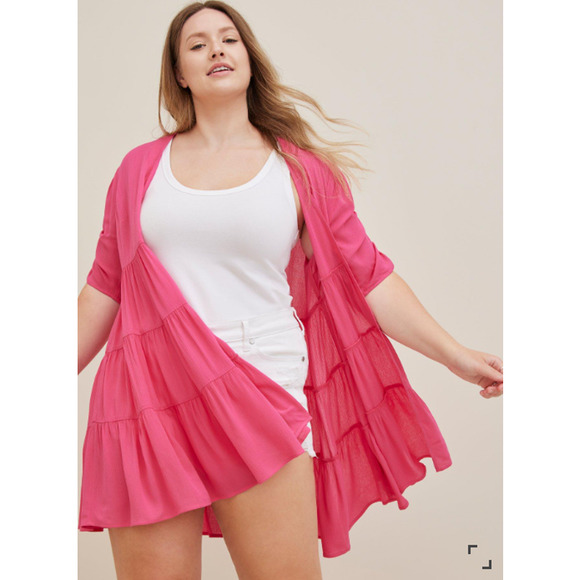 Torrid Swim Cover Up Cardigan Womens 1X 14W 16W Crinkle Gauze Beach Boho Ruffles - Picture 2 of 12
